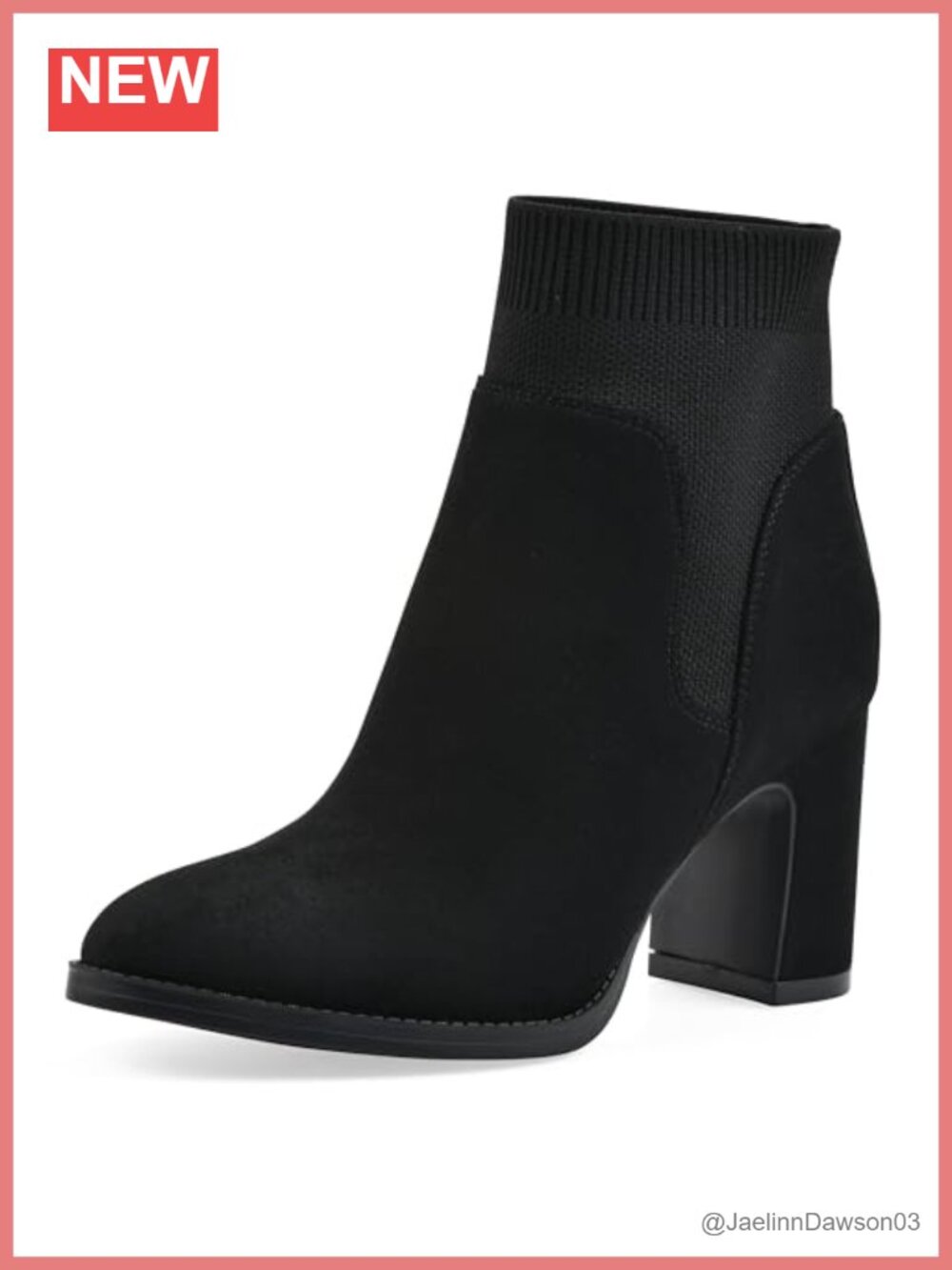 Woven Stretch Knit Block Heel Ankle Bootie Pull On Almond Toe
